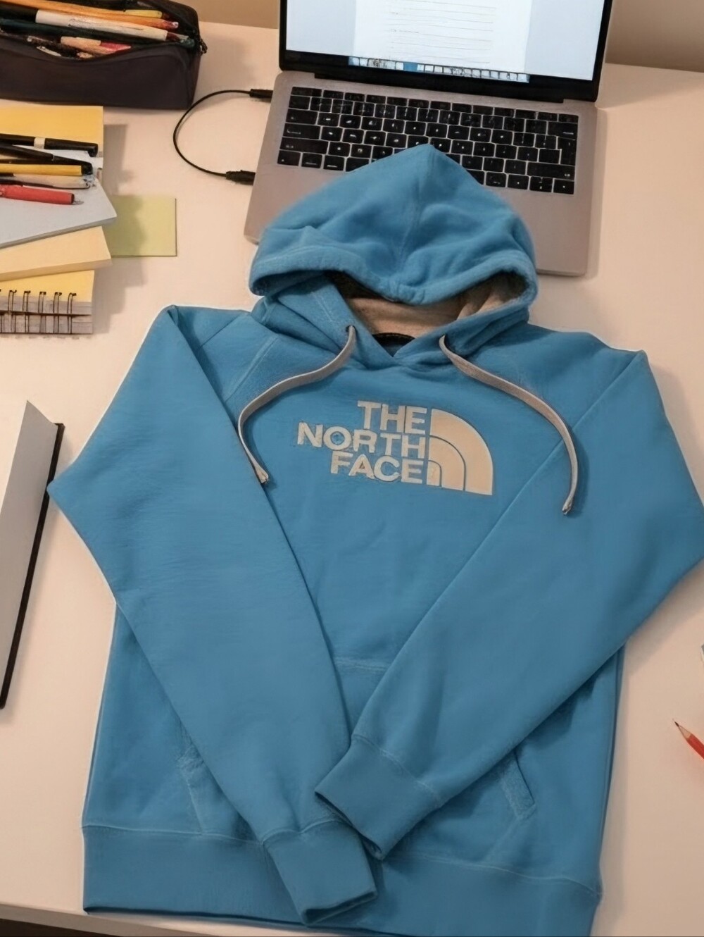 The North Face Blue Hooded Sweatshirt with White Logo